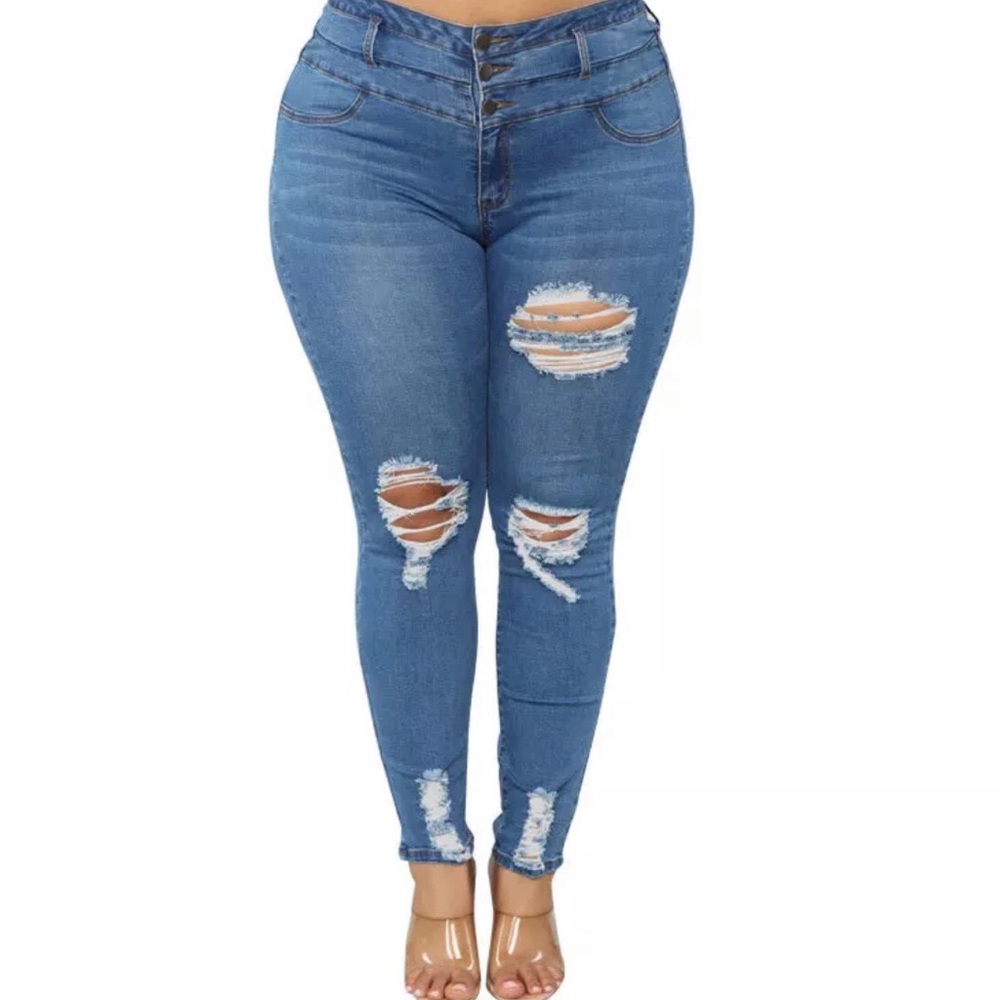 Dark Blue - WOMEN’S HIGH WAIST PLUS SIZE JEANS
